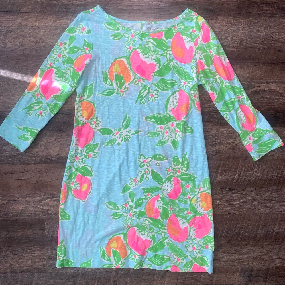 Lilly Pulitzer Marlowe Pink Lemonade 3/4 Sleeve Cotton Dress Women’s Size Medium